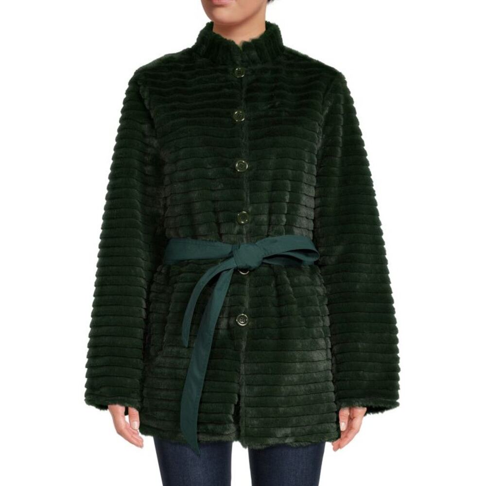 Etcetera Green Faux Fur Reversible Coat Jacket NWT